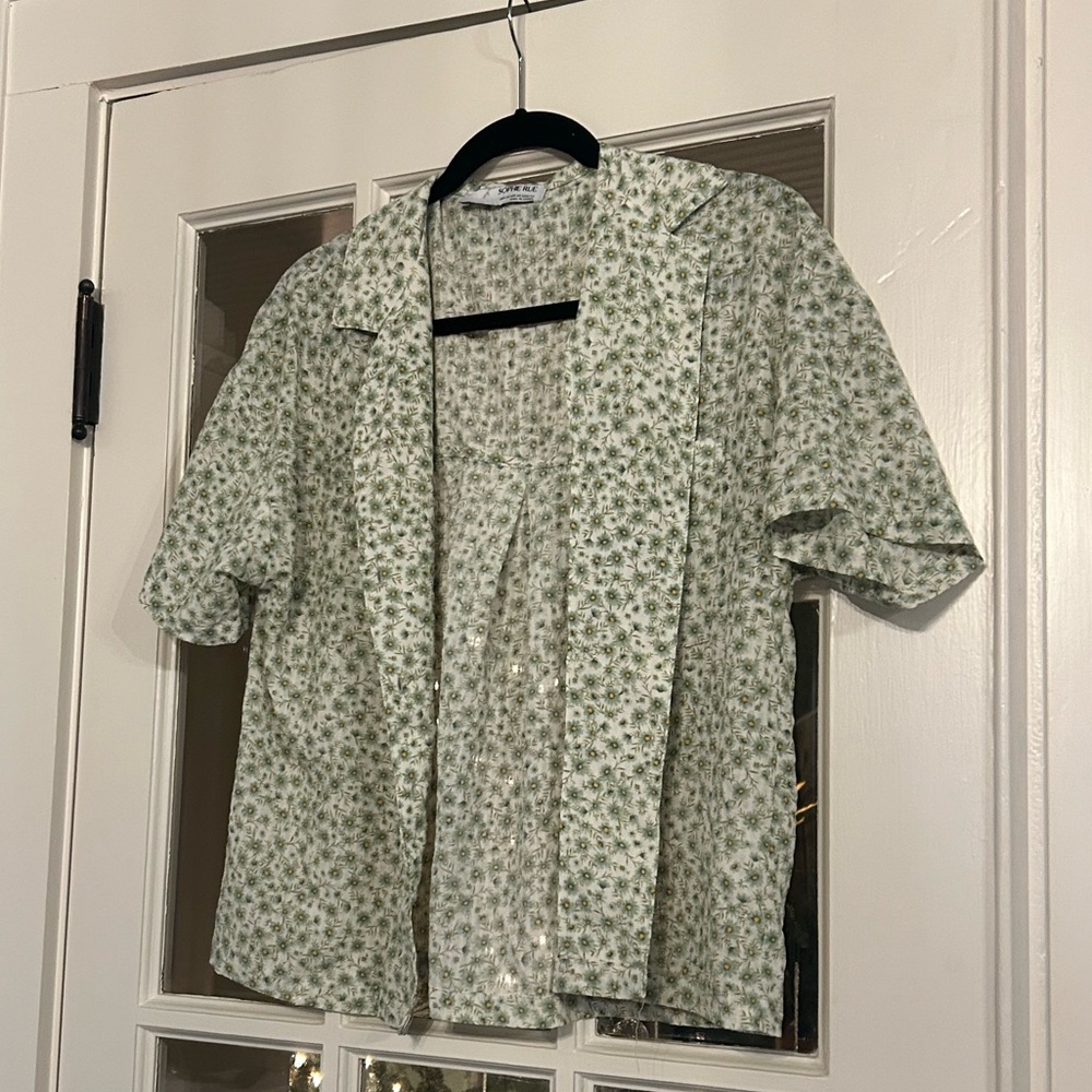 green floral sophie rue button up top size xs